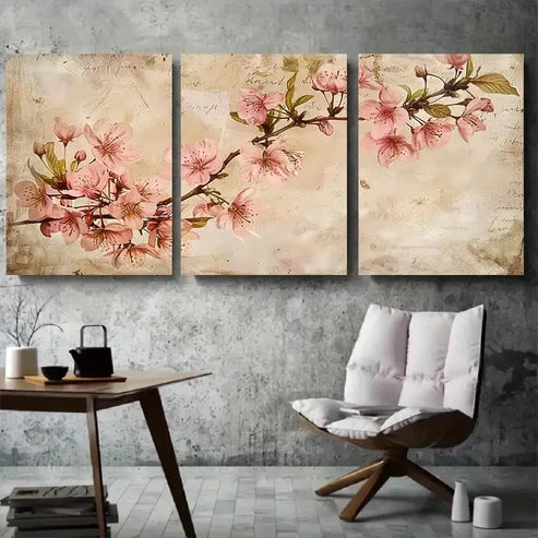 3pcs Vintage Cherry Blossom Branch Wall Art Set Canvas Unframed - High Quality Print 100% Australian Made Wall Canvas