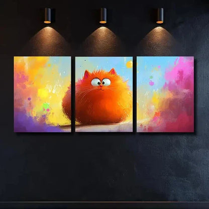 3pcs Charming Cartoon Orange Cat Wall Art Canvas Unframed – High Quality Print 100% Australian Made Wall Canvas - Bella Home Decor