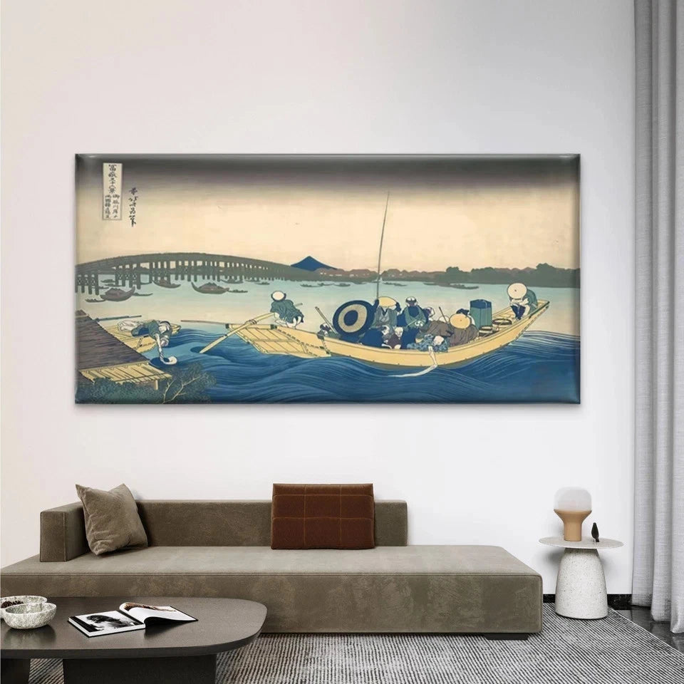 Japanese Boat And Bridge Wall Art Canvas Office Home Room Framed 120x60cm
