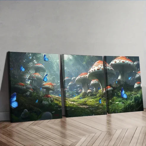 3pcs Mushrooms in a Forest Wall Art Set Canvas Unframed – High Quality Print 100% Australian Made Wall Canvas