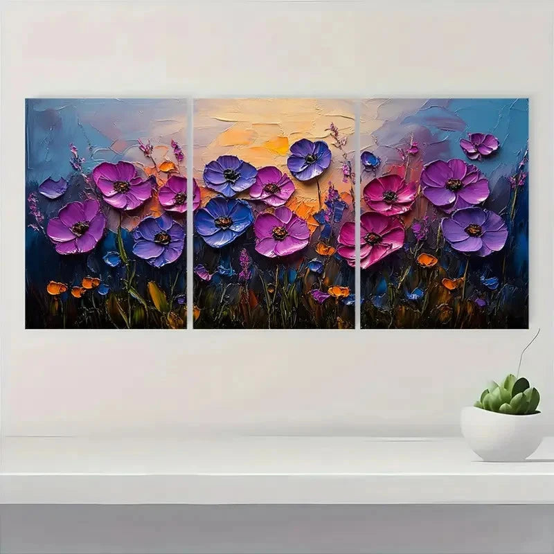 3pcs Showcases a Textured Meadow TM    Wall Art Set Canvas Framed 50x70cm - High Quality Print 100% Australian Made Wall Canvas Ready to Hang