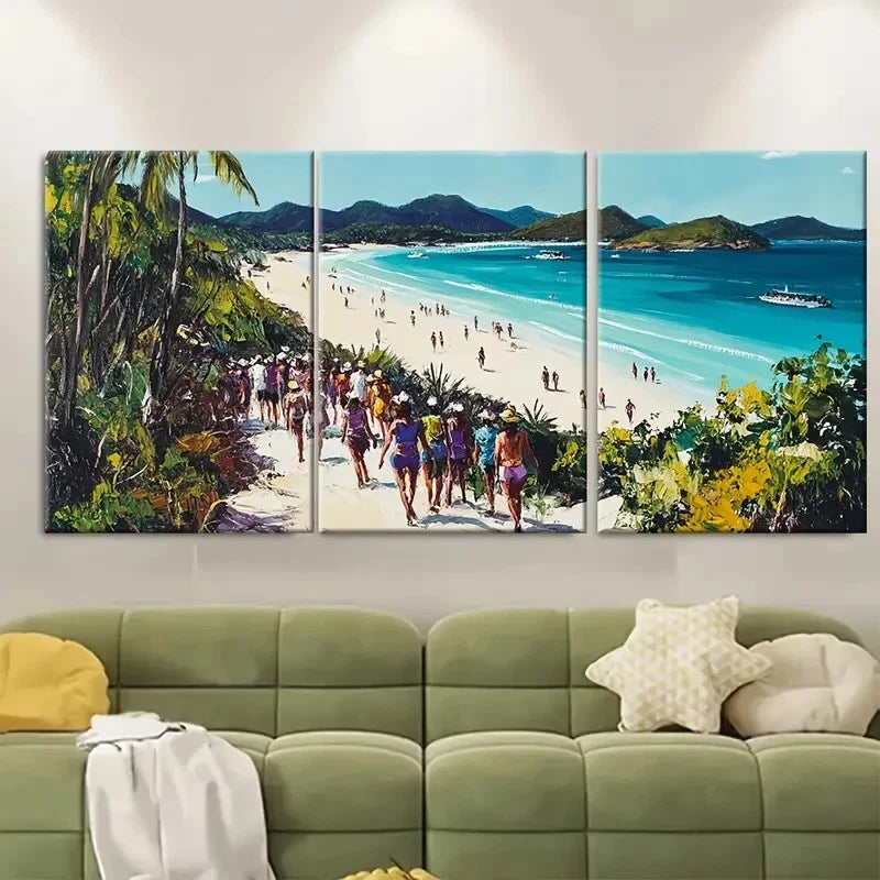 3pcs Whitsunday Beach Scene Australia Wall Art Set Canvas Framed 50x70cm - High Quality Print 100% Australian Made Wall Canvas Ready to Hang - Bella Home Decor