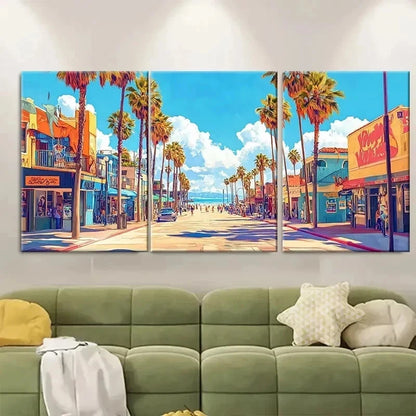 3pcs Venice Beach Décor Los Angeles Perfect Wall Art Set Canvas Framed 60x90cm - High Quality Print 100% Australian Made Wall Canvas Ready to Hang