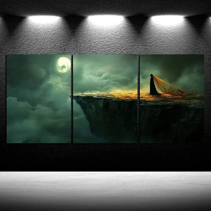 3pcs The Water Surface Under The Cliff Metal Print Ready to Hang Art