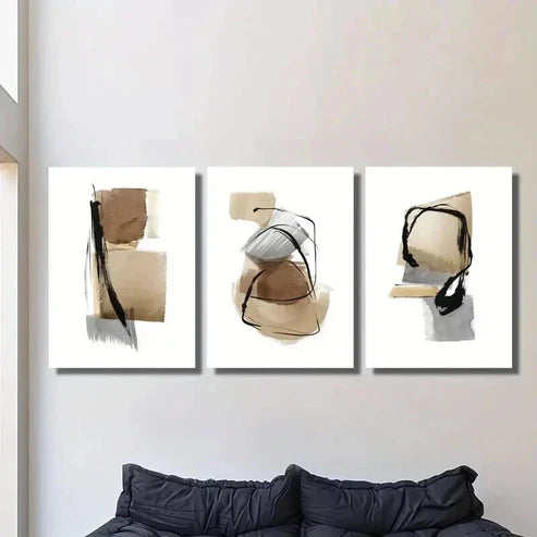 3pcs Abstract Brown Grey Black Painting Wall Art Canvas Unframed - High Quality Print 100% Australian Made Wall Canvas - Bella Home Decor