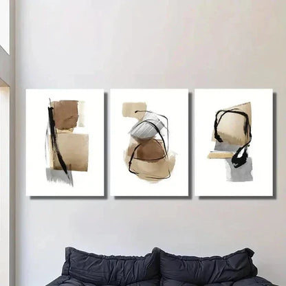 3pcs Abstract Brown Grey Black Painting Wall Art Canvas Unframed - High Quality Print 100% Australian Made Wall Canvas - Bella Home Decor