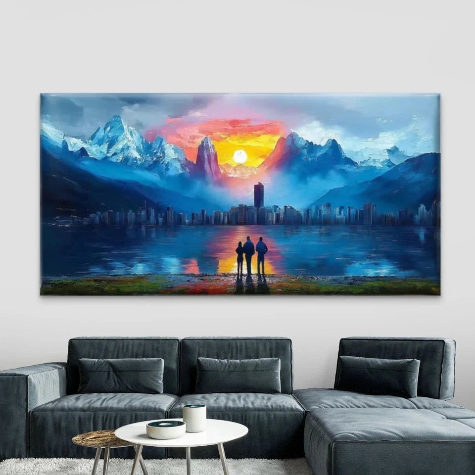 Sunset Mountain Cityscape Wall Art Canvas Office Home Room Framed 120x60cm