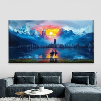 Sunset Mountain Cityscape Wall Art Canvas Office Home Room Framed 120x60cm