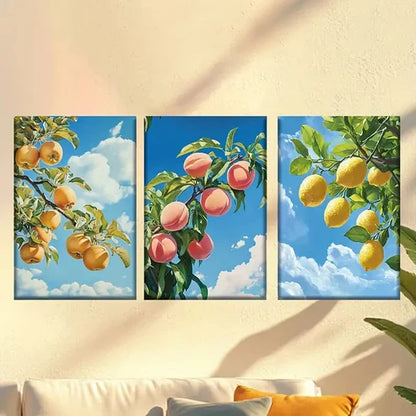 3pcs Delicious Apples, Peaches and Lemons Wall Art Canvas Unframed - High Quality Print 100% Australian Made Wall Canvas