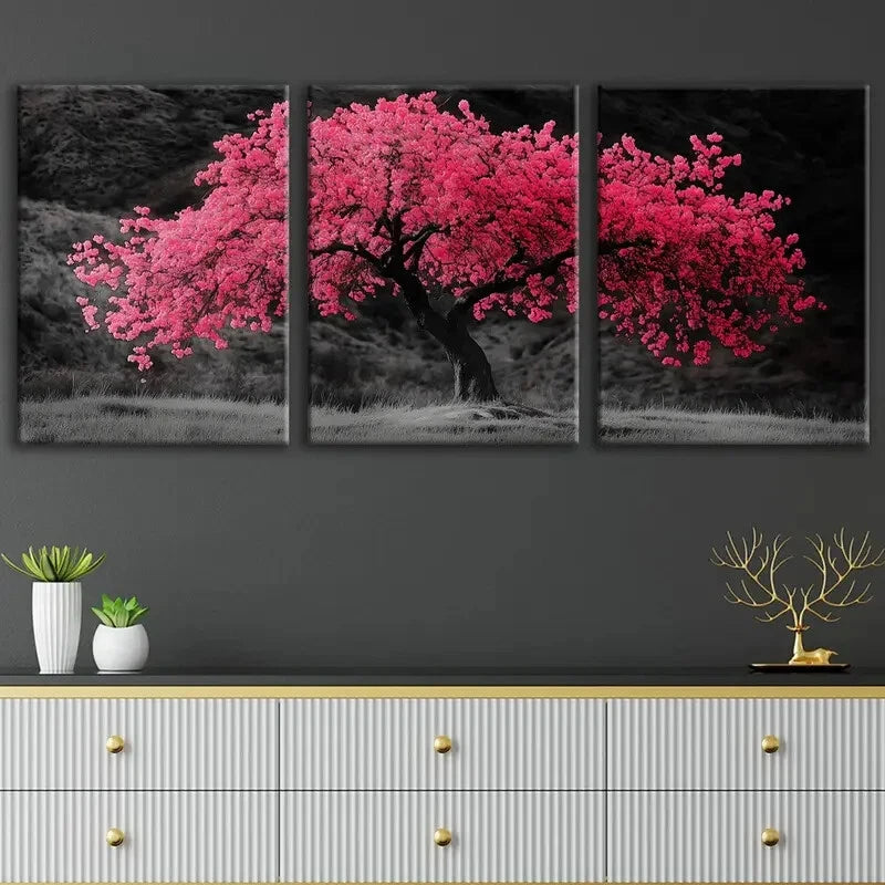 3pcs Abstract Red Tree Art Black & Gray Tropical Wall Art Set Canvas Framed 40x60cm - High Quality Print 100% Australian Made Wall Canvas Ready to Hang