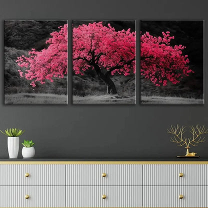 3pcs Abstract Red Tree Art Black & Gray Tropical Wall Art Set Canvas Framed 40x60cm - High Quality Print 100% Australian Made Wall Canvas Ready to Hang