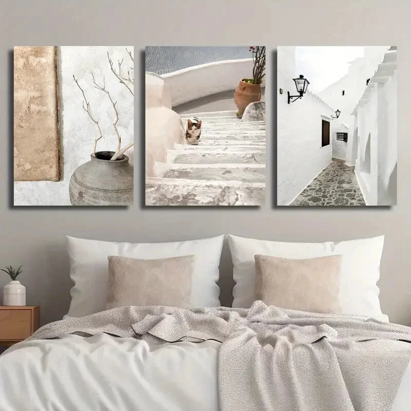 3pcs Architecture & Dog Walking Scenes Perfect Wall Art Set Canvas Framed 40x60cm - High Quality Print 100% Australian Made Wall Canvas Ready to Hang