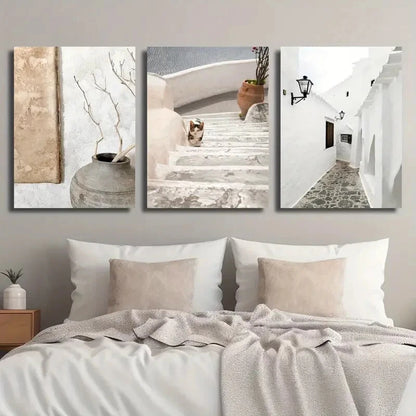 3pcs Architecture & Dog Walking Scenes Perfect Wall Art Set Canvas Framed 40x60cm - High Quality Print 100% Australian Made Wall Canvas Ready to Hang