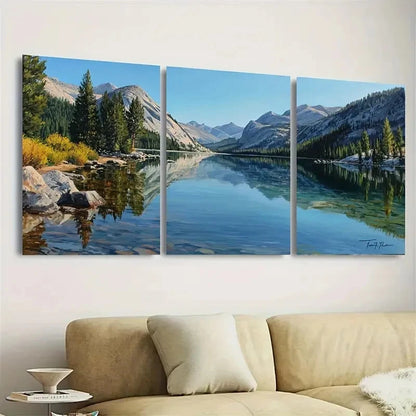 3pcs California Lake House Scenic Wall Art Set Canvas Framed 60x90cm - High Quality Print 100% Australian Made Wall Canvas Ready to Hang - Bella Home Decor