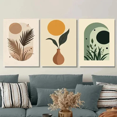 3pcs Modern Abstract Boho Vase Style Wall Art Set Canvas Unframed - High Quality Print 100% Australian Made Wall Canvas