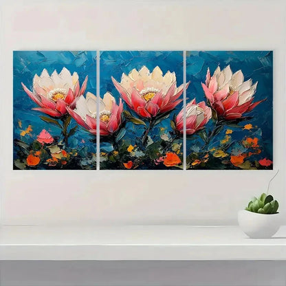 3pcs African Original Art Flowers  GH    Wall Art Set Canvas Framed 40x60cm - High Quality Print 100% Australian Made Wall Canvas Ready to Hang - Bella Home Decor