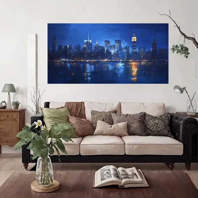 City Lights Reflections Water Wall Art Canvas Office Home Room Framed 120x60cm