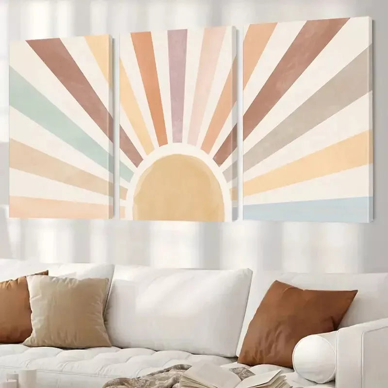3pcs Modern Decorative Pastel Sunrise Design Wall Art Set Canvas Framed 50x70cm - High Quality Print 100% Australian Made Wall Canvas Ready to Hang