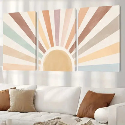 3pcs Modern Decorative Pastel Sunrise Design Wall Art Set Canvas Framed 50x70cm - High Quality Print 100% Australian Made Wall Canvas Ready to Hang