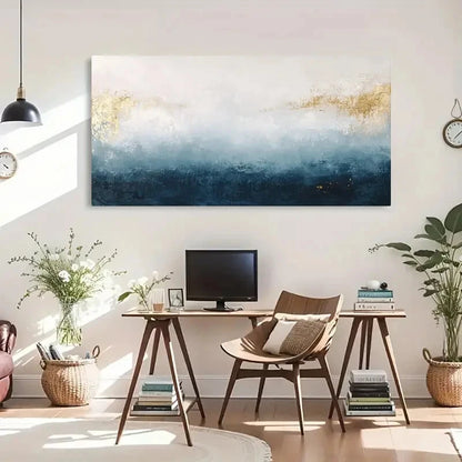 Golden Accents Blue & White Wall Art Canvas Office Home Room Framed 120x60cm - Bella Home Decor