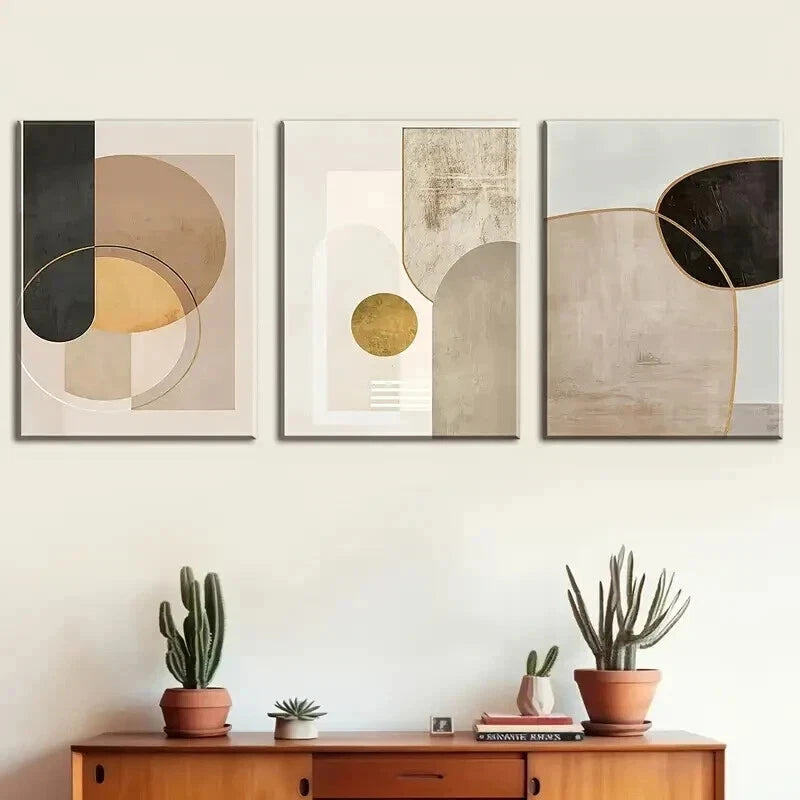 3pcs Vintage Aesthetic Painting Nordic Abstract Wall Art Set Canvas Framed 50x70cm - High Quality Print 100% Australian Made Wall Canvas Ready to Hang