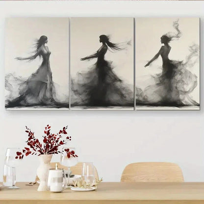 3pcs Flowing Black and White Figures Perfect Wall Art Set Canvas Framed 40x60cm - High Quality Print 100% Australian Made Wall Canvas Ready to Hang - Bella Home Decor
