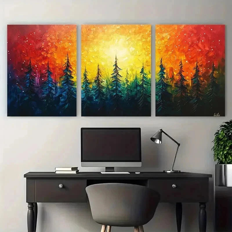 3pcs Colorful Staring Textured Nature Perfect Wall Art Set Canvas Framed 50x70cm - High Quality Print 100% Australian Made Wall Canvas Ready to Hang - Bella Home Decor