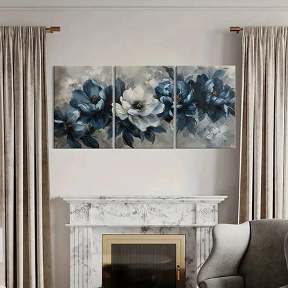 3pcs Elegant Blue & White Floral Decoration Wall Art Set Canvas Framed 60x90cm - High Quality Print 100% Australian Made Wall Canvas Ready to Hang - Bella Home Decor