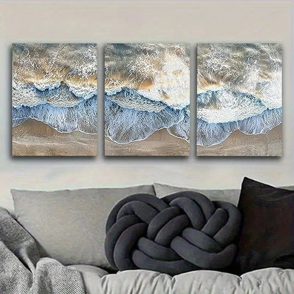 3pcs Ocean Wave Art Print Vintage Wall Art Set Canvas Framed 60x90cm - High Quality Print 100% Australian Made Wall Canvas Ready to Hang - Bella Home Decor