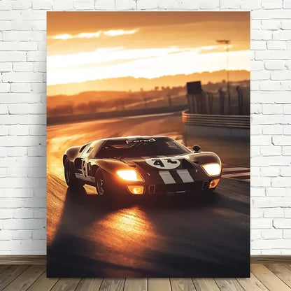 Beautiful Sunset Race Car Vintage Painting 40x60cm Metal Print Ready to Hang - Bella Home Decor