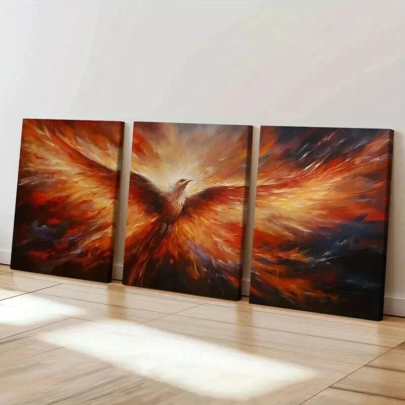 3pcs Phoenix Fire Wings Radiance Light Wall Art Set Canvas Framed 50x70cm - High Quality Print 100% Australian Made Wall Canvas Ready to Hang - Bella Home Decor
