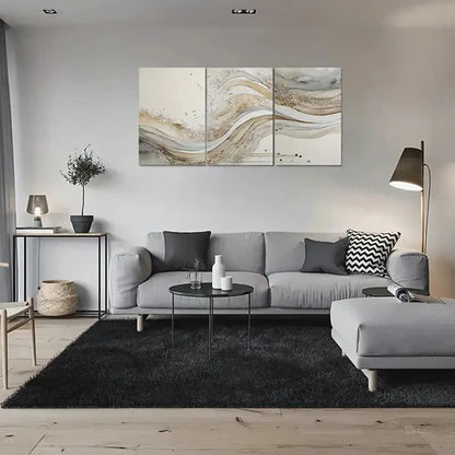 3pcs Golden & White Swirl Design Wall Art Canvas Unframed - High Quality Print 100% Australian Made Wall Canvas - Bella Home Decor