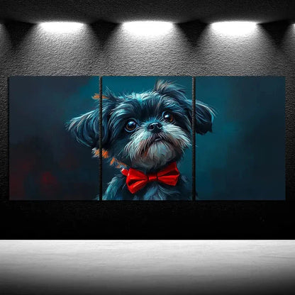 3pcs A Dog Wearing a Red Bow Tie Metal Print Ready to Hang Art - Bella Home Decor
