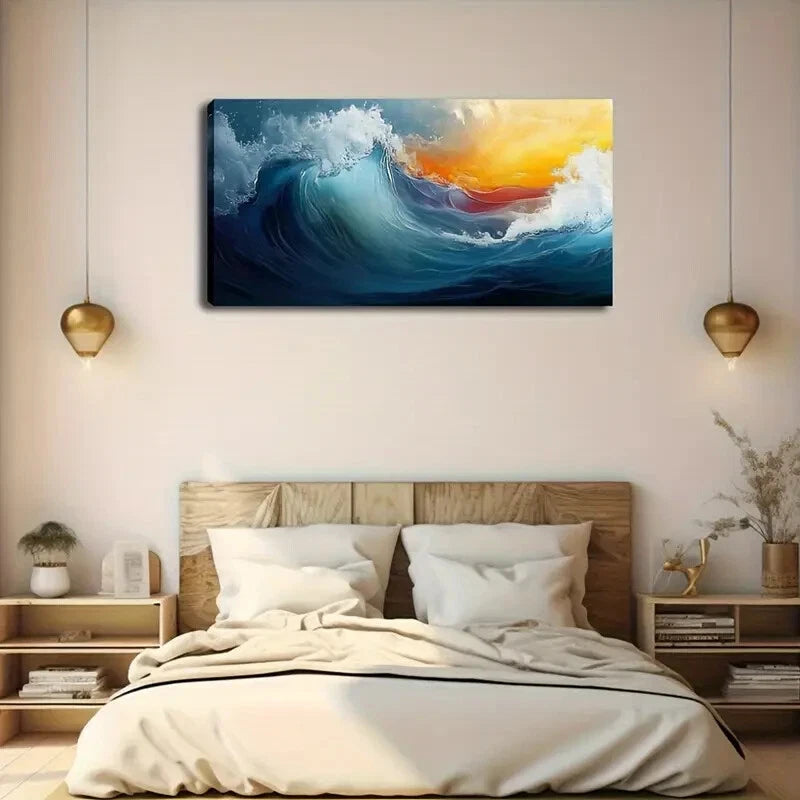 Ocean Waves Modern Décor Wall Art Canvas Office Home Room Framed 120x60cm - Bella Home Decor