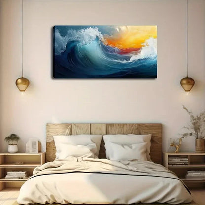 Ocean Waves Modern Décor Wall Art Canvas Office Home Room Framed 120x60cm - Bella Home Decor