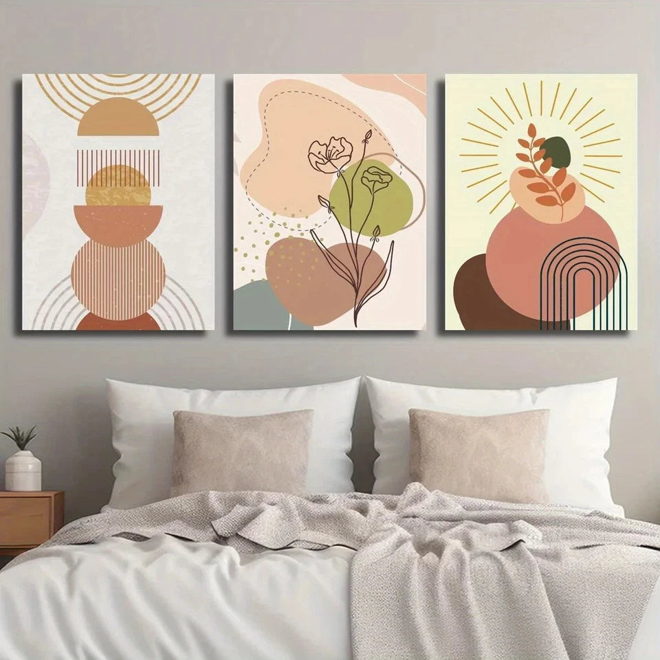 3pcs Geometric Abstract Botanical Floral Metal Print Ready to Hang Art - Bella Home Decor
