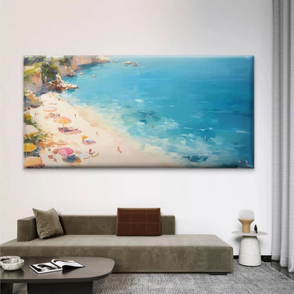 Golden Tropical Beach &Umbrella Wall Art Canvas Office Home Room Framed 120x60cm