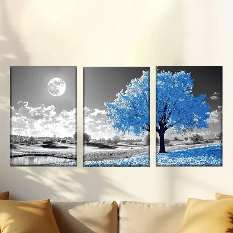 3pcs Blue Tree Wall Art Set Canvas Framed 50x70cm - High Quality Print 100% Australian Made Wall Canvas Ready to Hang - Bella Home Decor