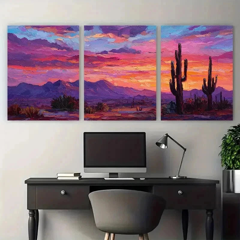 3pcs Arizona Saguaro National Park Perfect Wall Art Set Canvas Framed 50x70cm - High Quality Print 100% Australian Made Wall Canvas Ready to Hang - Bella Home Decor