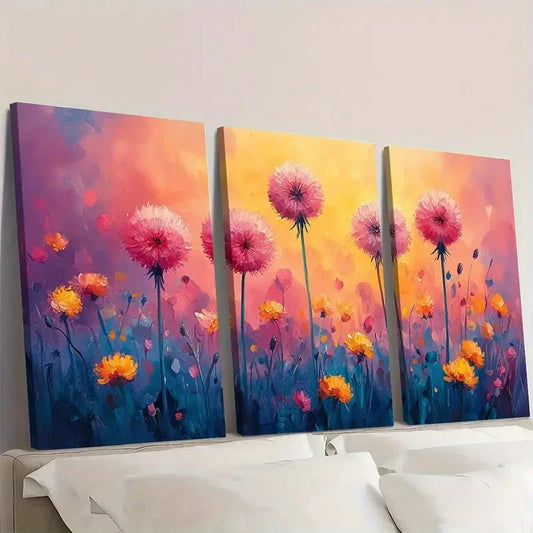 3pcs Pastel Pink & Yellow Meadow gj Wall Art Set Canvas Framed 50x70cm - High Quality Print 100% Australian Made Wall Canvas Ready to Hang
