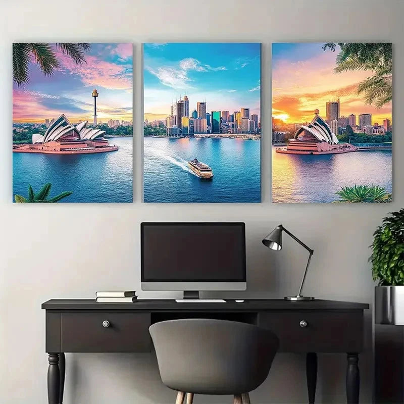 3pcs Melbourne, Perth, Australia travel i  Wall Art Set Canvas Framed 50x70cm - High Quality Print 100% Australian Made Wall Canvas Ready to Hang