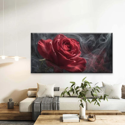 Red Rose & Smoke Floral  Wall Art Canvas Office Home Room Framed 120x60cm