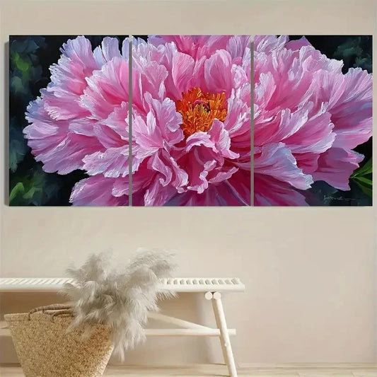 3pcs Peony Flower Art Floral Wall Art Set Canvas Framed 50x70cm - High Quality Print 100% Australian Made Wall Canvas Ready to Hang