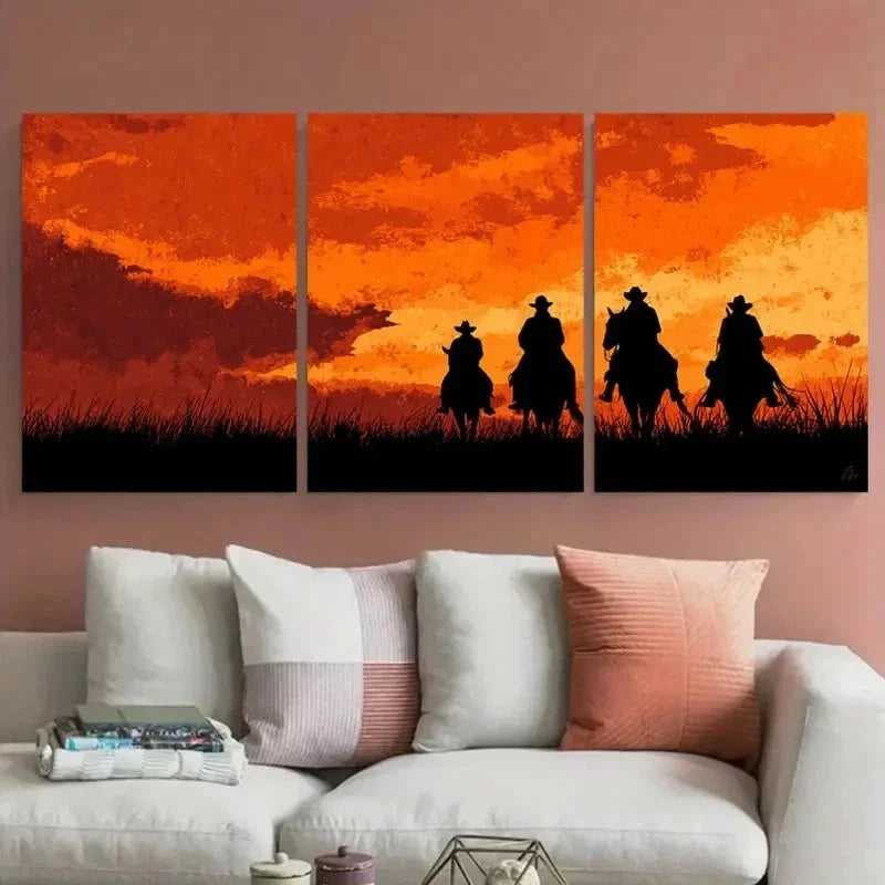3pcs Cowboy Sunset Seamless Perfect Wall Art Set Canvas Framed 60x90cm - High Quality Print 100% Australian Made Wall Canvas Ready to Hang - Bella Home Decor