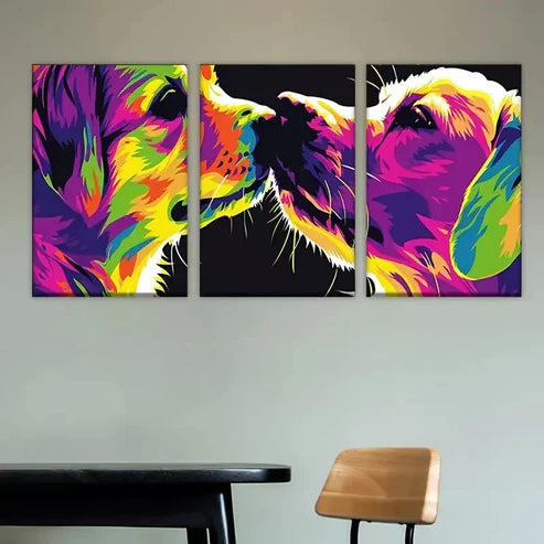 3pcs colorful dog painting on black Wall Art Set Canvas Unframed - High Quality Print 100% Australian Made Wall Canvas