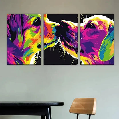 3pcs colorful dog painting on black Wall Art Set Canvas Unframed - High Quality Print 100% Australian Made Wall Canvas