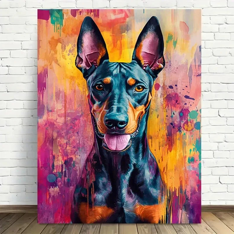 Beautiful Vibrant Abstract Doberman Painting 40x60cm Metal Print Ready to Hang - Bella Home Decor