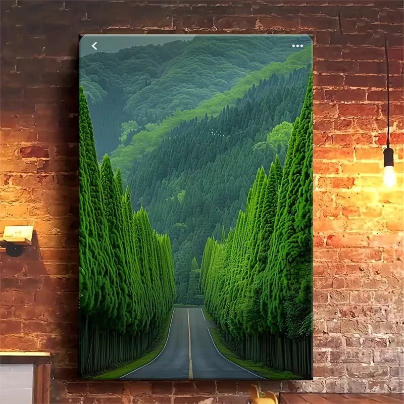 Forest & Peaceful Road Oil Painting Metal Print Ready to Hang