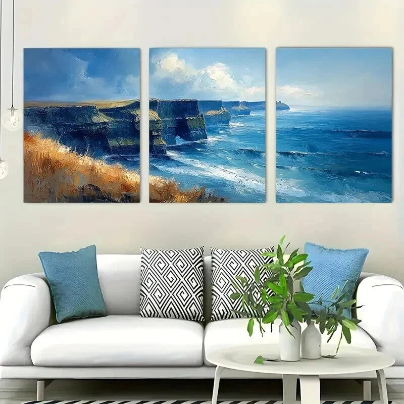 3pcs Cliffs Of Moher Dramatic Landscape Perfect Wall Art Set Canvas Framed 60x90cm - High Quality Print 100% Australian Made Wall Canvas Ready to Hang - Bella Home Decor