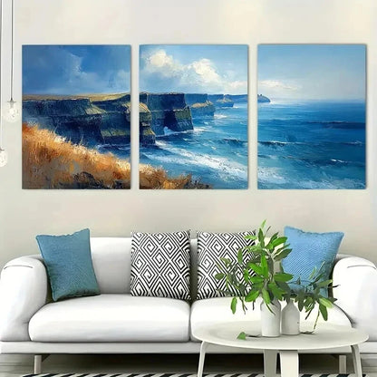 3pcs Cliffs Of Moher Dramatic Landscape Perfect Wall Art Set Canvas Framed 60x90cm - High Quality Print 100% Australian Made Wall Canvas Ready to Hang - Bella Home Decor